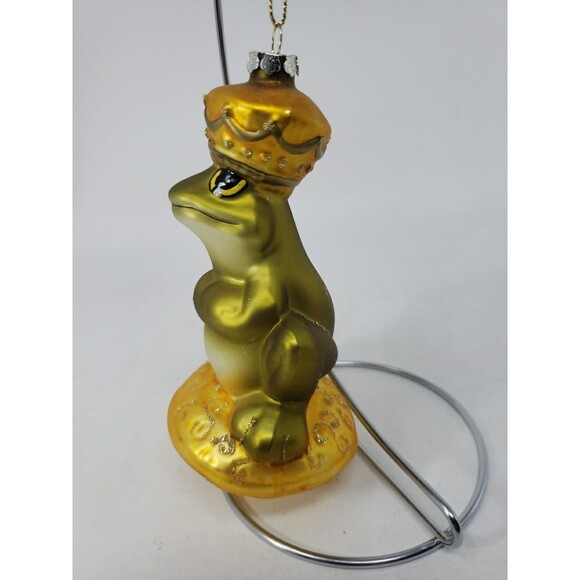Blown Glass Frog Prince King Christmas Ornament from Fairy Tales Green Gold READ - Picture 9 of 16